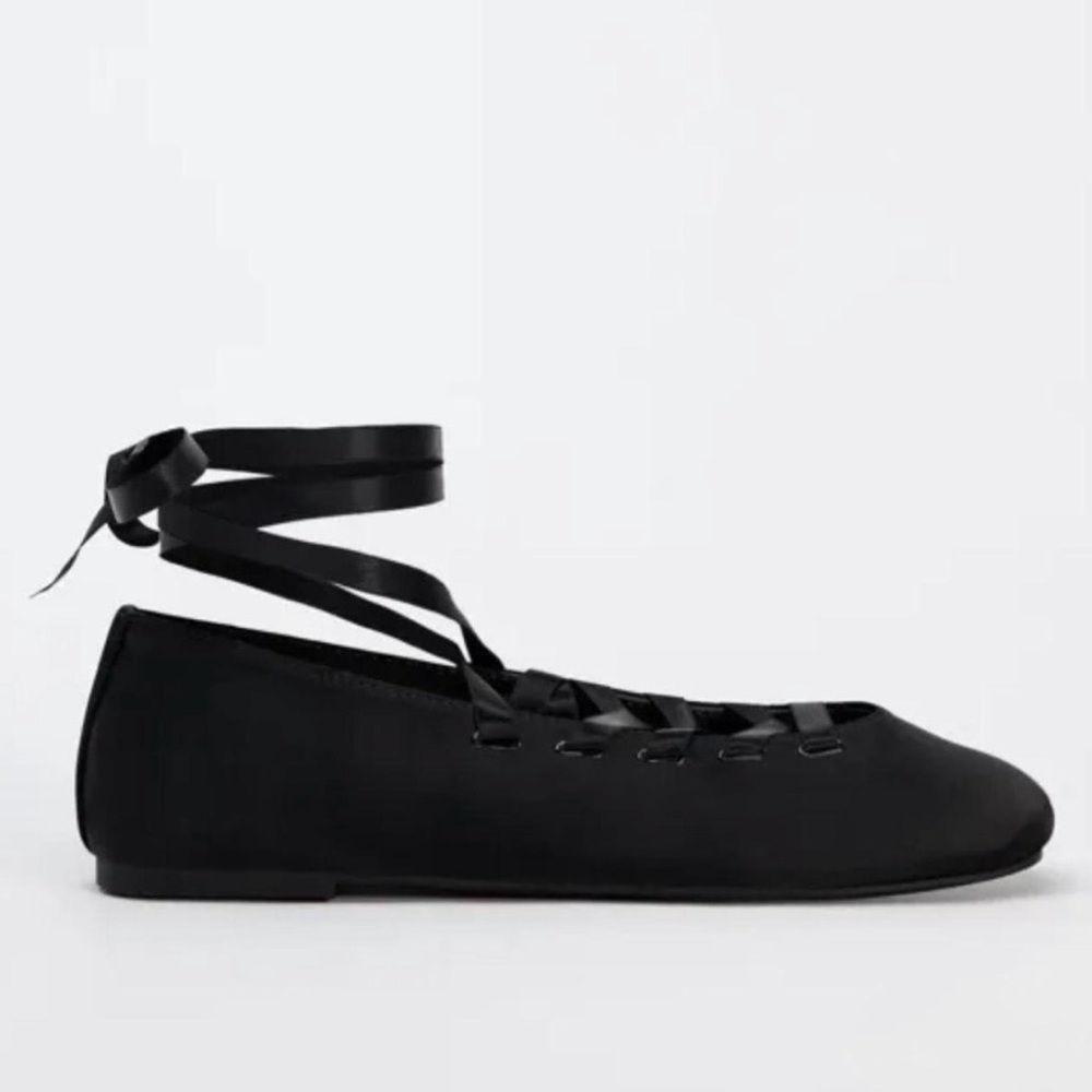 ZARA, Tied Satin Effect Fabric Ballet Flats, Laces Detail, Size 9US/40EUR - Picture 9 of 16